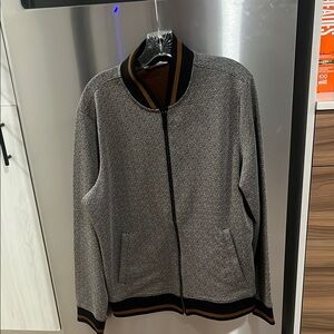 Perry Ellis Gray and Black Zip Up Sweater with Textured Fabric